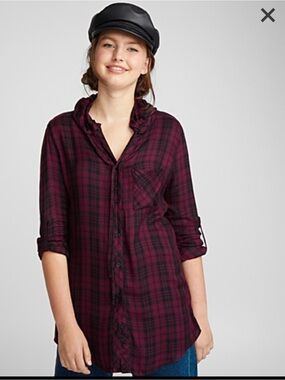 twik Burgundy and Black Plaid Tunic with Hoodie